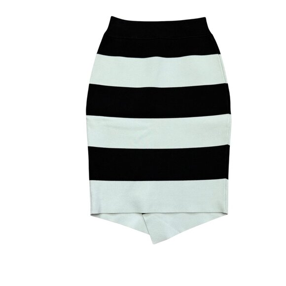 A.L.C. Black & White Chevron Stripe Knit Skirt Asymmetrical Hem Womens - Picture 3 of 12